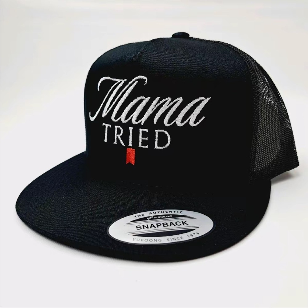 Mama Tried Flat Bill High-profile Trucker
Mesh Snapback Cap Hat Black
Embroided